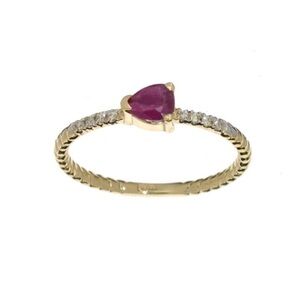 Genuine Ruby and Diamond Stack Ring Geometric Modernist Minimalist Pear Cut 7
